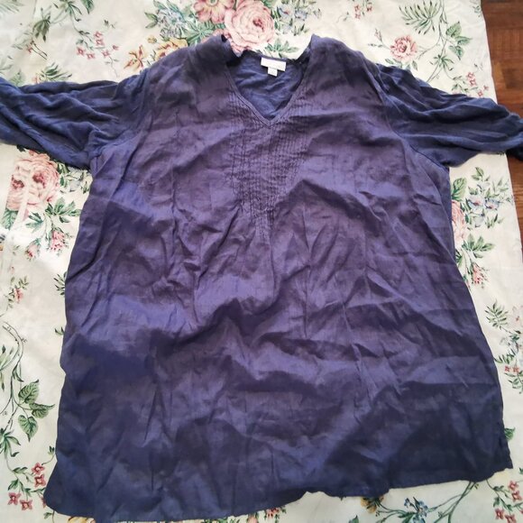 J.Jill love linen women Top 3XL Indigo 3/4 sleeve 100% Linen Gauze Knit 0349 . - Picture 3 of 5